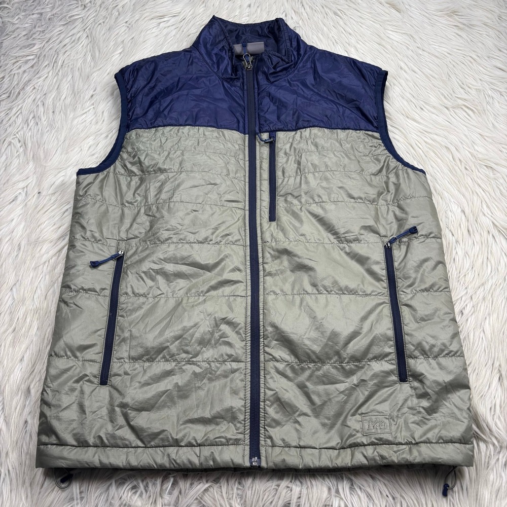 REI Men's M Pertex Quantum Vest Colorblock Green Blue Hiking Gorpcore